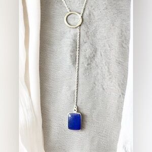 Blue Jade Sterling Silver Lariat Necklace